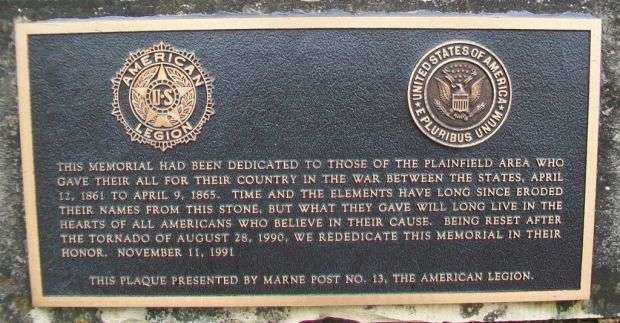 PLAINFIELD AREA CIVIL WAR MEMORIAL PLAQUE