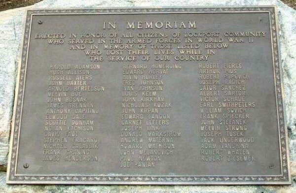 CITIZENS OF LOCKPORT WAR MEMORIAL PLAQUE A