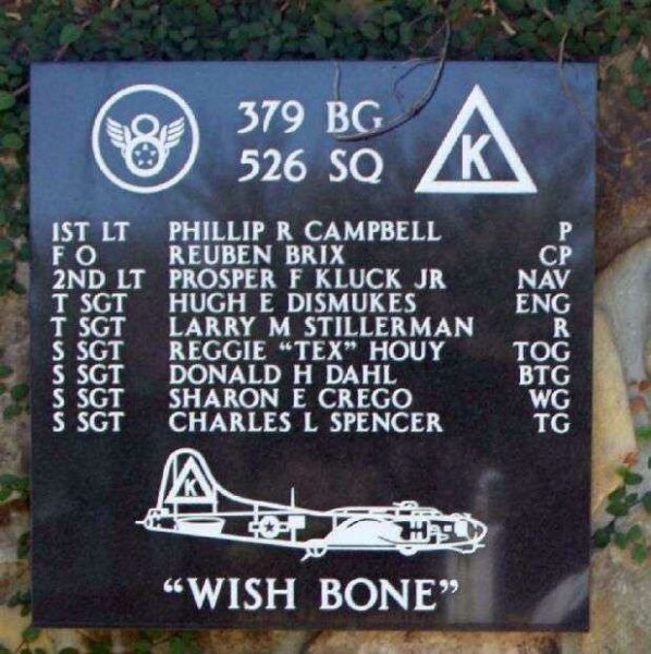 “WISH BONE” B-17 WAR MEMORIAL PLAQUE