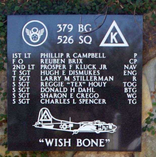 “WISH BONE” B-17 WAR MEMORIAL PLAQUE