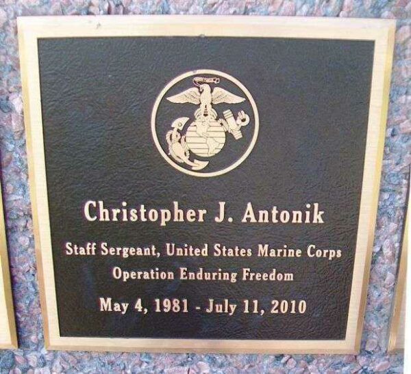 CHRISTOPHER J. ANTONIK WAR MEMORIAL PLAQUE