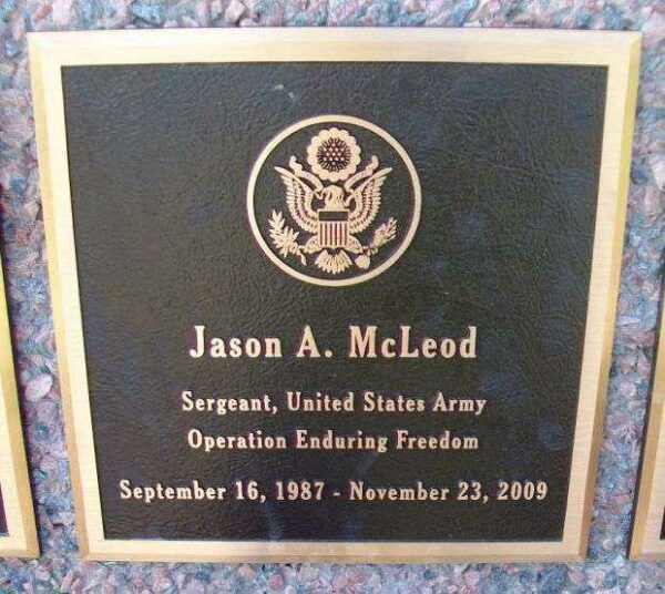 JASON A. MCLEOD WAR MEMORIAL PLAQUE