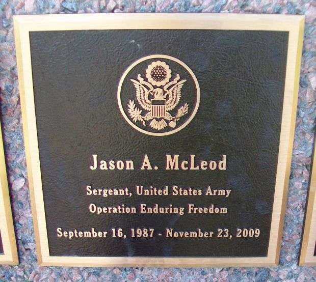 JASON A. MCLEOD WAR MEMORIAL PLAQUE