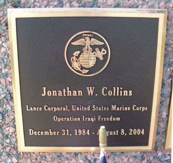 JONATHAN W. COLLINS WAR MEMORIAL PLAQUE