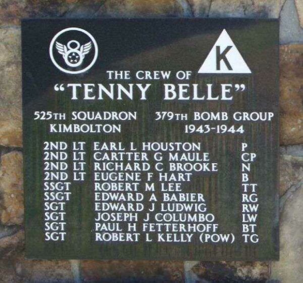 “TENNY BELLE” B-17 WAR MEMORIAL PLAQUE