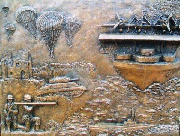 KANE COUNTY WORLD WAR II MEMORIAL BAS-RELIEF PLAQUE