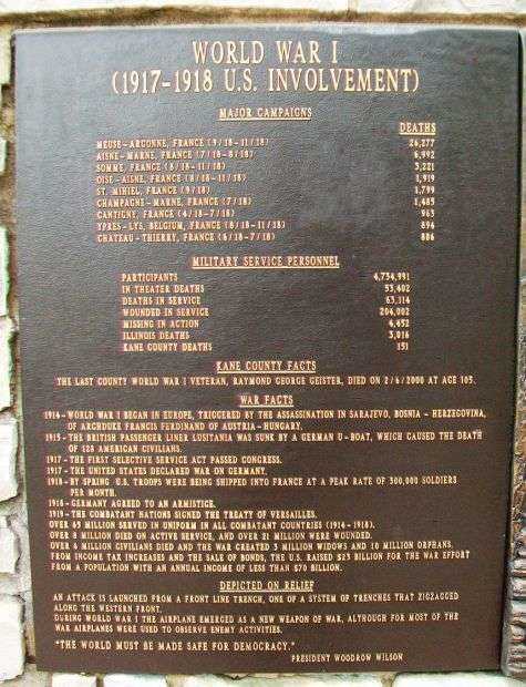 KANE COUNTY WORLD WAR I MEMORIAL PLAQUE