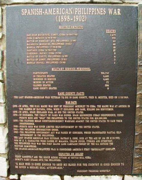 KANE COUNTY SPANISH-AMERICAN/PHILIPPINES WAR MEMORIAL PLAQUE
