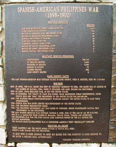 KANE COUNTY SPANISH-AMERICAN/PHILIPPINES WAR MEMORIAL PLAQUE