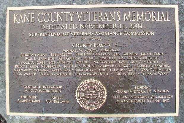 KANE COUNTY VETERANS MEMORIAL PLAQUE J