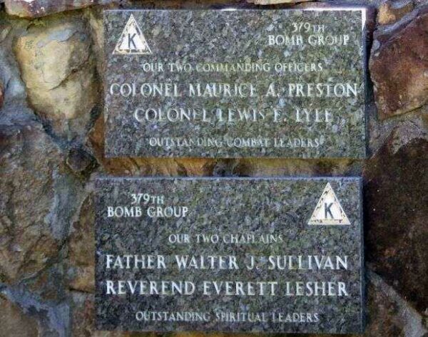 379TH BOMB GROUP COMBAT LEADERS AND CHAPLAINS WAR MEMORIAL PLAQUE