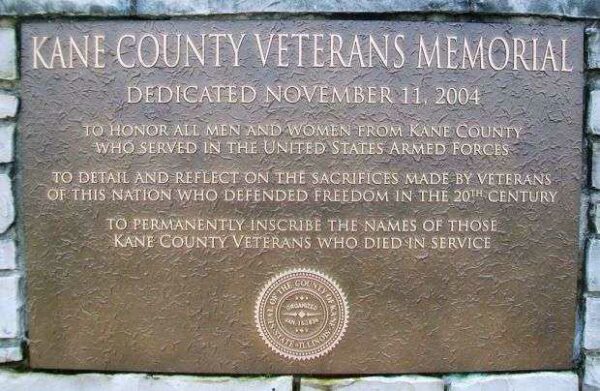 KANE COUNTY VETERANS MEMORIAL PLAQUE A