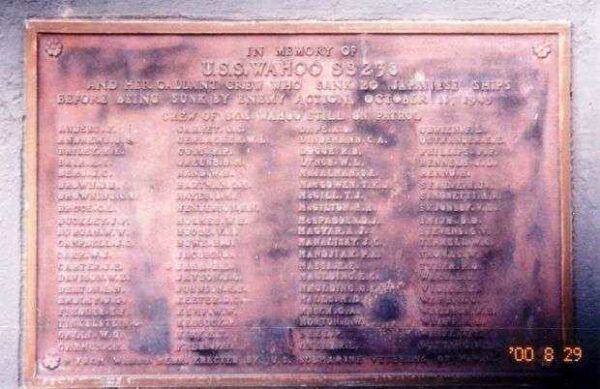 U.S.S. WAHOO SS 238 WAR MEMORIAL PLAQUE