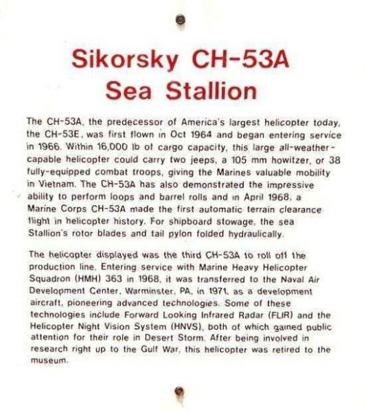 SIKORSKY CH-53A SEA STALLION MEMORIAL AIRCRAFT PLAQUE