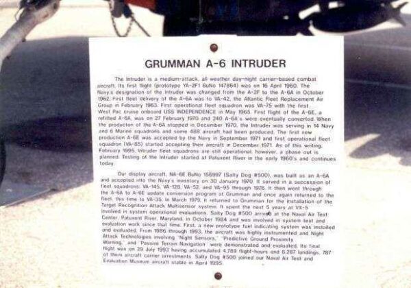 GRUMMAN A-6 INTRUDER MEMORIAL AIRCRAFT PLAQUE