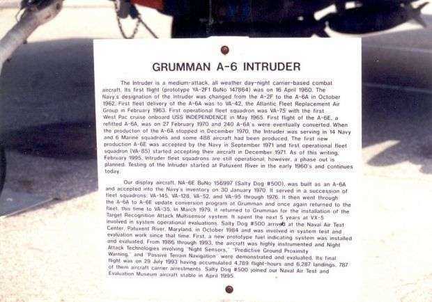 GRUMMAN A-6 INTRUDER MEMORIAL AIRCRAFT PLAQUE