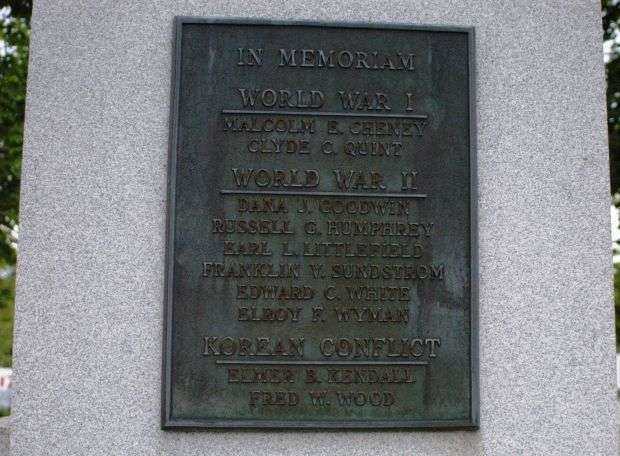 NORTH BERWICK, MAINE VETERANS MEMORIAL REAR PLAQUE