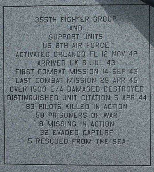 355TH FIGHTER GROUP WAR MEMORIAL PLAQUE