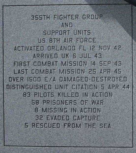 355TH FIGHTER GROUP WAR MEMORIAL PLAQUE