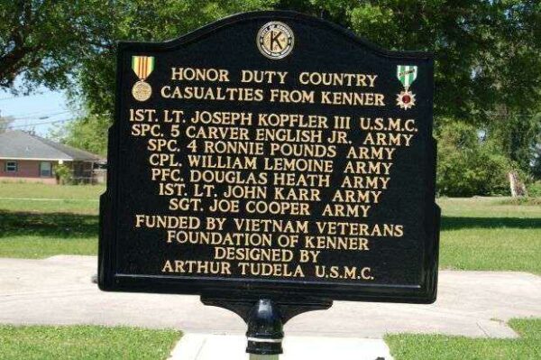 CITY OF KENNER VIETNAM MOVING WALL MEMORIAL MARKER BACK