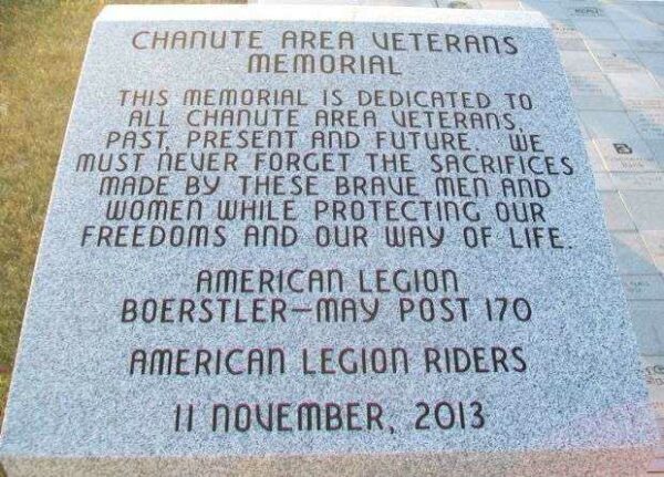 CHANUTE AREA VETERANS MEMORIAL STONE A