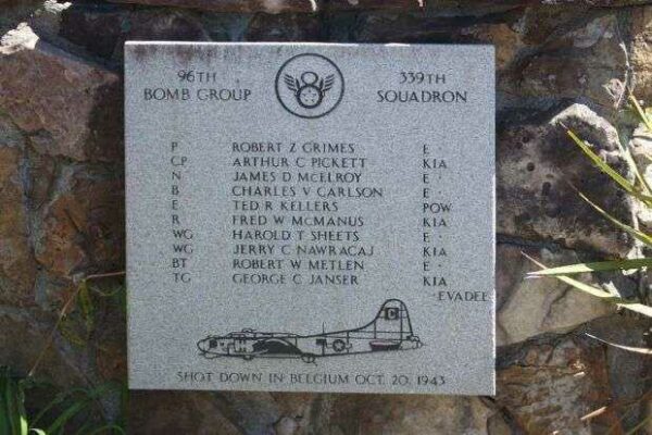 96TH BOMB GROUP EVADEE WAR MEMORIAL PLAQUE