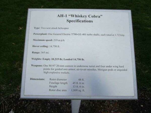 AH-1 “WISKEY COBRA” HELICOPTER WAR MEMORIAL PLAQUE B