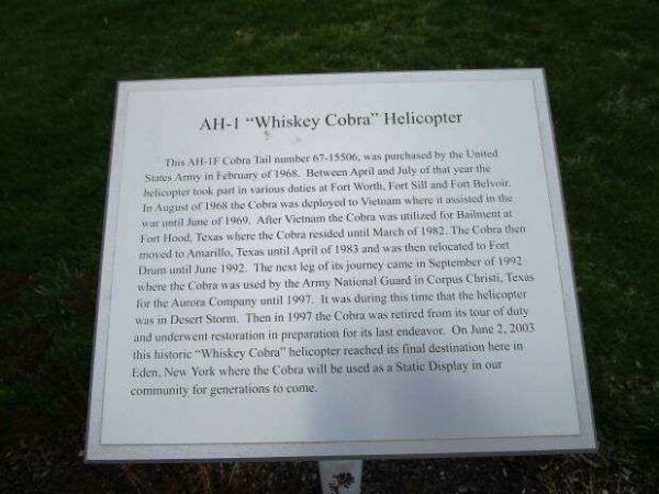 AH-1 “WISKEY COBRA” HELICOPTER WAR MEMORIAL PLAQUE A