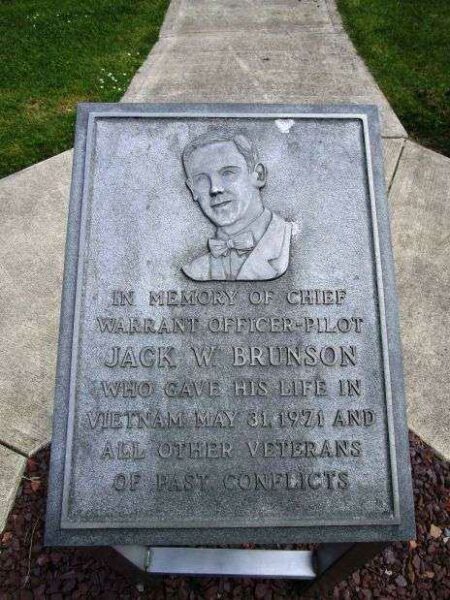 CHIEF WARRANT OFFICER-PILOT JACK W. BRUNSON WAR MEMORIAL PLAQUE