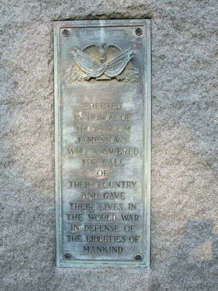 JAMESTOWN WORLD WAR I MEMORIAL PLAQUE A