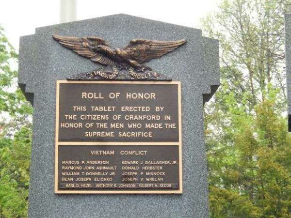 CRANFORD ROLL OF HONOR MEMORIAL DEDICATION PLAQUE