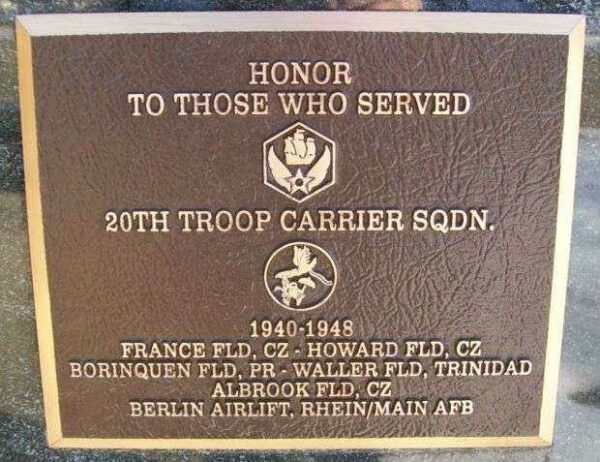 20TH TROOP CARRIER SQUADRON MEMORIAL PLAQUE