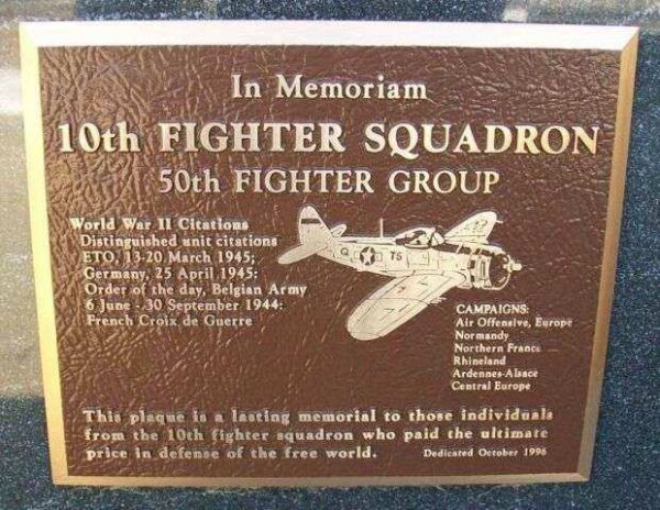 10TH FIGHTER SQUADRON WAR MEMORIAL PLAQUE