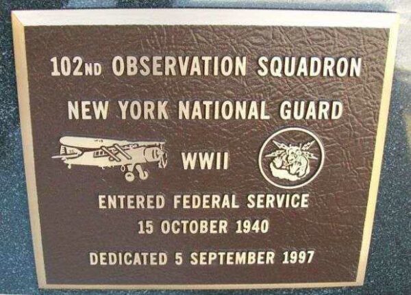 102ND OBSERVATION SQUADRON WAR MEMORIAL PLAQUE
