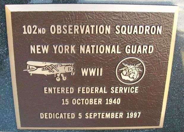 102ND OBSERVATION SQUADRON WAR MEMORIAL PLAQUE