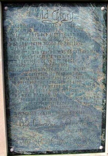 SOMERFORD CEMETERY WAR VETERANS MEMORIAL PLAQUE