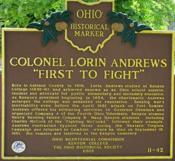 COLONEL LORIN ANDREWS WAR MEMORIAL MARKER