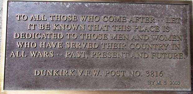 DUNKIRK V.F.W. POST NO. 3816 MEMORIAL PLAQUE