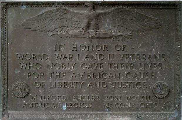 MCCOMB WORLD WAR I AND II VETERANS MEMORIAL CANNON PLAQUE