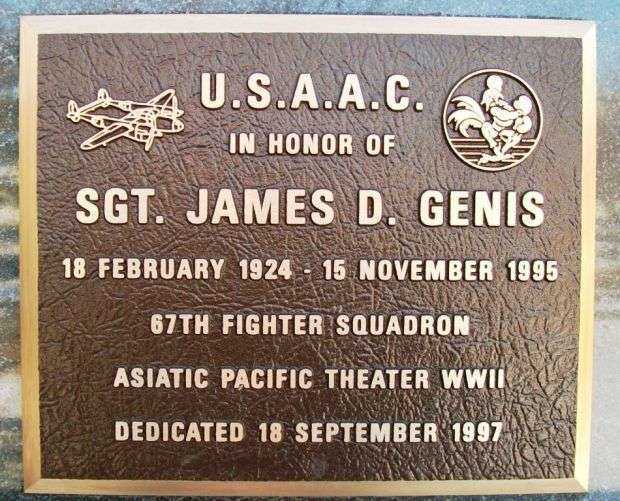 SGT. JAMES D. GENIS WAR MEMORIAL PLAQUE