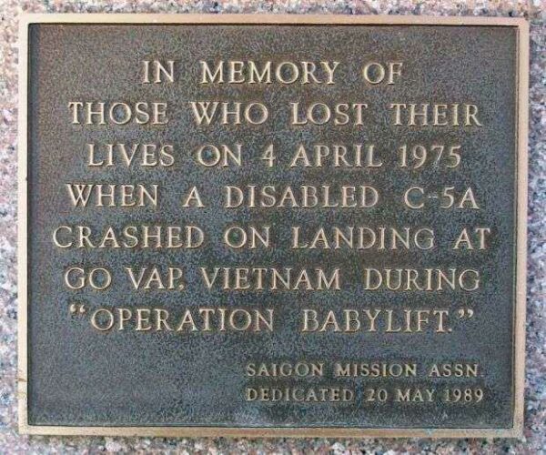 OPERATION BABYLIFT” WAR MEMORIAL PLAQUE