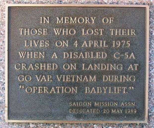 OPERATION BABYLIFT” WAR MEMORIAL PLAQUE