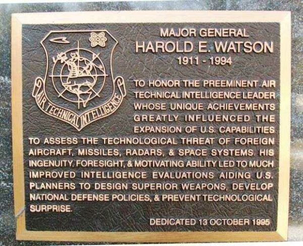 MAJOR GENERAL HAROLD E. WATSON MEMORIAL PLAQUE