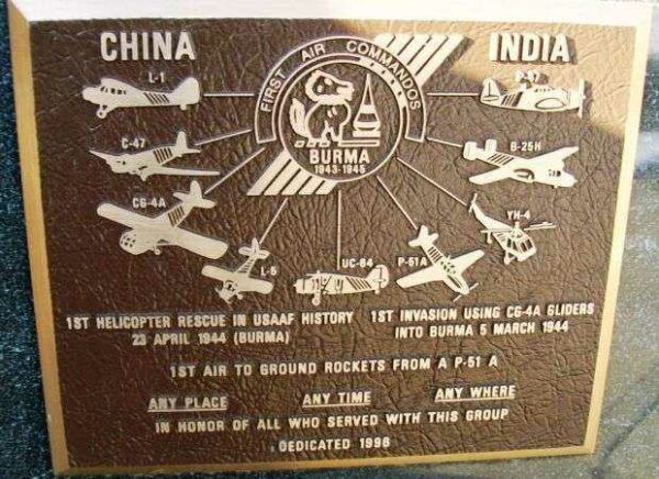 FIRST AIR COMMANDOS WAR MEMORIAL PLAQUE