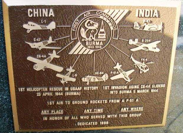 FIRST AIR COMMANDOS WAR MEMORIAL PLAQUE