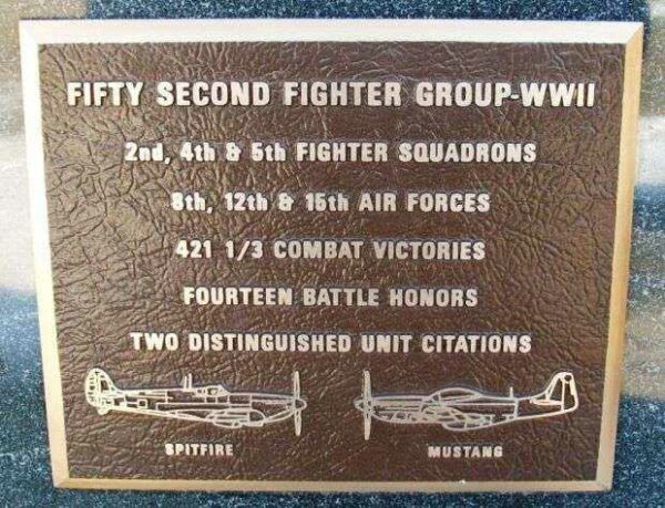 FIFTY SECOND FIGHTER GROUP-WWII WAR MEMORIAL PLAQUE