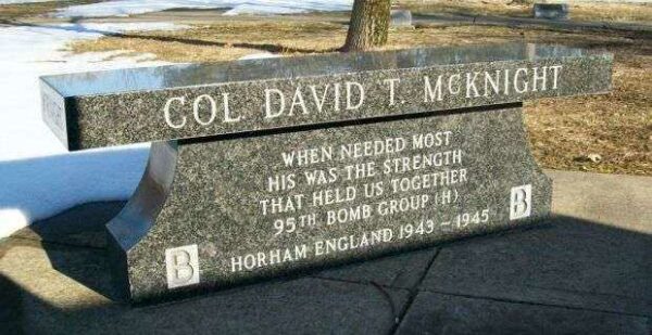 COL. DAVID T. MCKNINGT WAR MEMORIAL BENCH FRONT