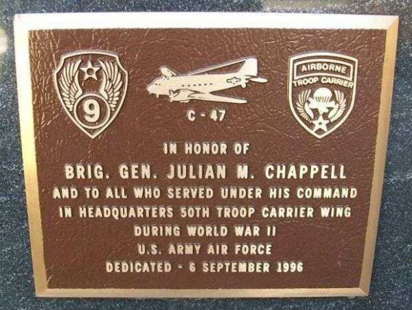 BRIG. GEN. JULIAN M. CHAPPELL WAR MEMORIAL PLAQUE