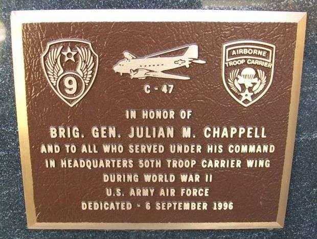 BRIG. GEN. JULIAN M. CHAPPELL WAR MEMORIAL PLAQUE