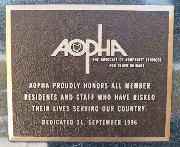 AOPHA VETERANS MEMORIAL PLAQUE